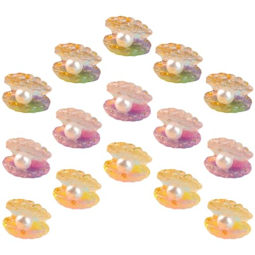 KICHOUSE 15 Stück Teiliges Leuchtende Muscheln mit Perlen Dekoration Miniatur Muschelfiguren aus Langlebigem Harz für DIY Schmuck und Gartenlandschaftsgestaltung Fluoreszierend von KICHOUSE