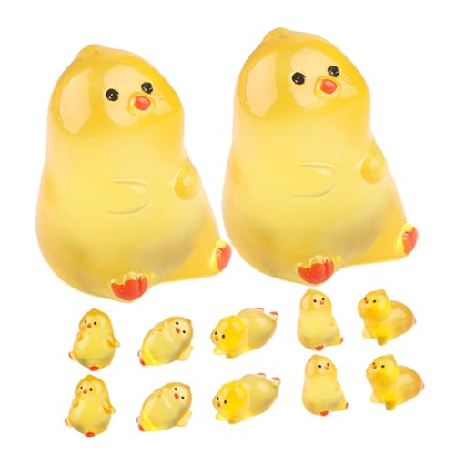 KICHOUSE 15st Leuchtendes Kleines Fettes Huhn Mooslandschaft Küken Henne Puppenhaus-Huhn Leuchtende Kükenstatue Osterparty-Dekoration Kleine Hühnerfiguren Anlage Büro Harz Miniatur von KICHOUSE