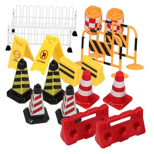 KICHOUSE 18-teiliges Spiel-verkehrszeichen, Mini-Modell, Verkehrsbarrikade, Straßenschilder, Straßenschilder, Straßensperren-Set von KICHOUSE