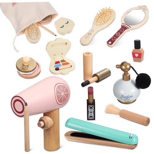 KICHOUSE 1Satz Holz Make Up Spielset Für Kreatives Rollenspiel Set Mit Haartrockner Lippenstift Und Parfüm Sicheres Und Langlebiges Für Ab Jahren von KICHOUSE