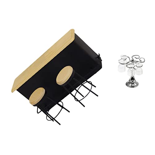 KICHOUSE 1Satz Lebensmittel Spielset für Puppenhaus Dekorative Mini Bar mit Becherhalter und Barhockern Zubehör für DIY Miniaturprojekte und Puppenhausverzierungen von KICHOUSE
