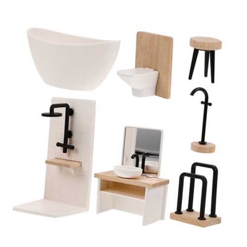 KICHOUSE Puppenhaus Miniatur Badezimmer 7 Stück Puppenhausmöbel Miniaturmöbel für Puppenhaus Dekoration Badewanne Toilettenbecken Zubehör für Kinder Geschenkidee von KICHOUSE