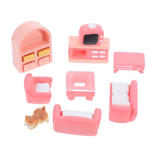 KICHOUSE 1satz Miniatur Möbel Für Teiliges Sofa Tv-Schrank Tisch Und Kleine Katze Als Deko Für Kreative Wohnräume Für Sammler Und -enthusiasten von KICHOUSE
