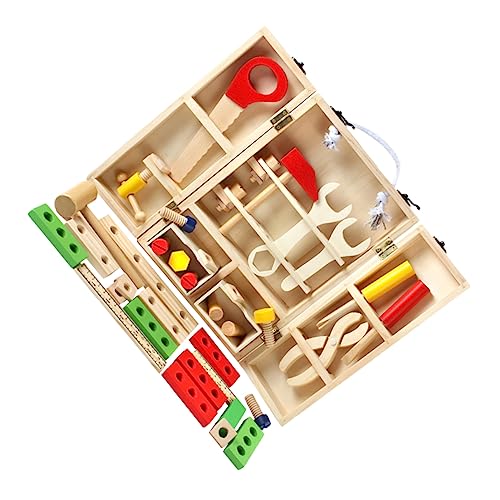 KICHOUSE 1Satz Werkzeugkoffer Spielzeugset für Pädagogisches Rollenspiel Reparatur Kit mit Holzwerkzeugen Tragbar Teilig für Jungen und Fördert Kreativität und Motorik von KICHOUSE