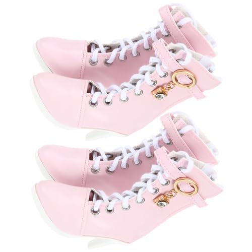 KICHOUSE 2 Paare Puppenstiefel mit hohem Absatz klein Puppenzubehör Modepuppe Mutter Kleid Stiefel Puppenschuhe Spielzeugschuhe Miniatur-Schuhe Baumwollseil Rosa von KICHOUSE