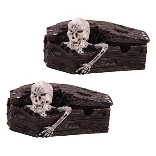 KICHOUSE 2 STÜCK Resin Coffin Aquarium Dekoration Kreative Schädel Grabstein Ornamente für Fischbecken Langlebig und Farbecht für Aquarien und Sandtische von KICHOUSE