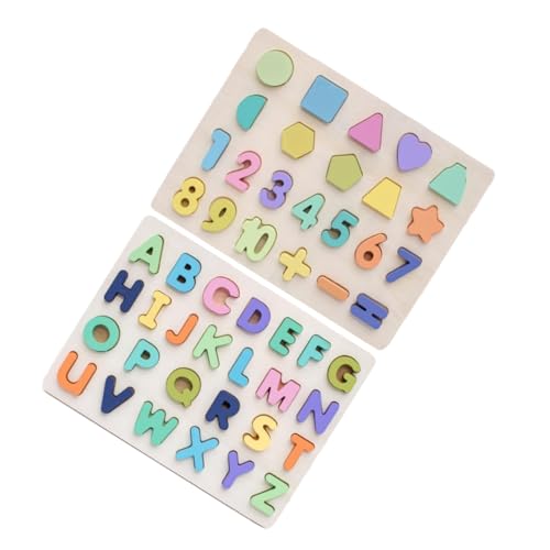 KICHOUSE 2 Sätze Alphabet-Block-Puzzle Puzzle rätselbuch Motorikspielzeug Children Toys Mathe- Holzbaustein für die frühe Bildung von Kindern Holzrätsel von KICHOUSE