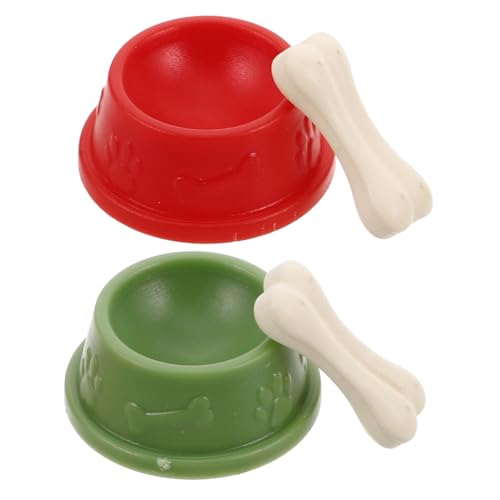 KICHOUSE 2 Sätze Miniaturisierte Hundezubehör Hundeschüsseln für Puppenhaus Realistisches Hundenapf mit Kleinen Knochen Kreative Spielmöglichkeiten von KICHOUSE