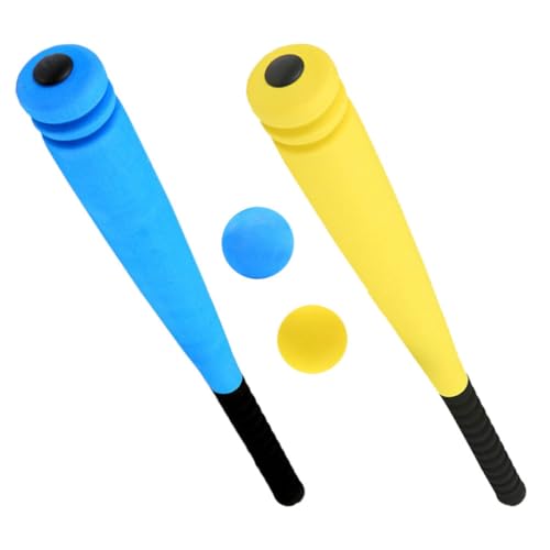 KICHOUSE 2 Sätze Schaumstoff Baseballschläger und Ball Leichte Tragbare Sportgeräte für Outdoor Spiele für Kindergarten und Sicheres Spielvergnügen mit Langen Schlägern Blau und Gelb von KICHOUSE