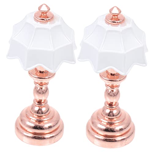KICHOUSE 2 Stück Dollhouse Modell Beleuchtung mit Rosen Gold Säule und Weißem Schirm für Kreative DIY Deko von KICHOUSE