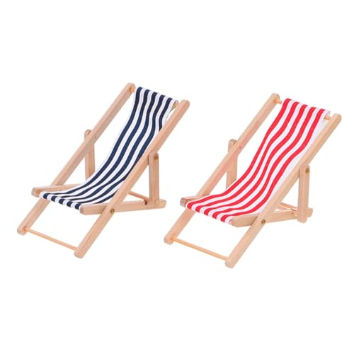 KICHOUSE 2 Stück Mini Strandliegestühle Tragbare Verschleißfeste Puppenhausmöbel Rot und Blau für DIY Projekte Dekoration für Miniaturhäuser von KICHOUSE