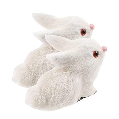 KICHOUSE 2 Stück Simulation Kaninchen kunstpelz Faux fur Realistisches Kaninchenmodell plüschhasen Kaninchenhandwerk entzückende Hasenfiguren Simulations-Kaninchenspielzeug Plastik Weiß von KICHOUSE