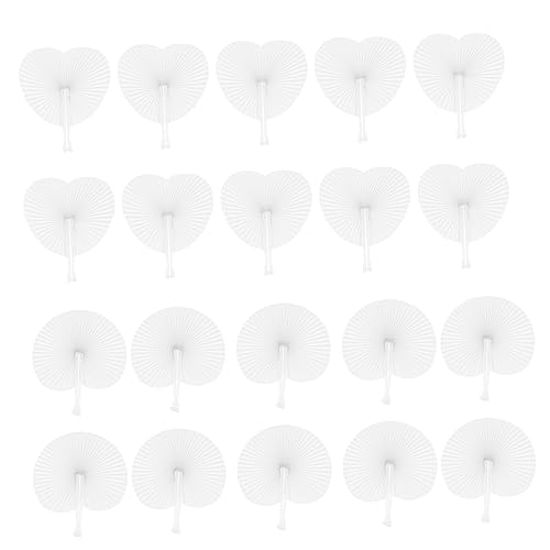 KICHOUSE 20 Stück Faltfächer Weiße Handfächer Herz und Rundform Blanko Papierfächer für Hochzeiten Partys und Diy Dekoration Tragbar und Vielseitig Einsetzbar von KICHOUSE