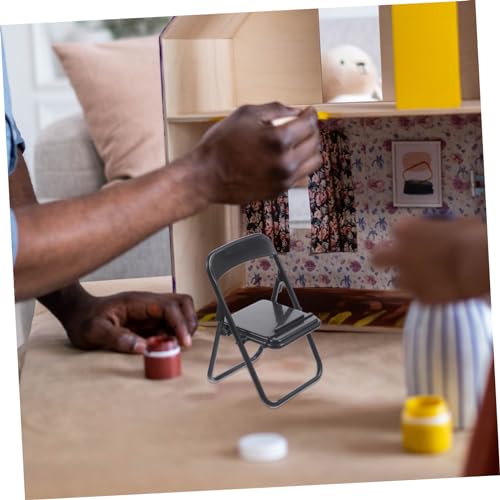 KICHOUSE 20 Stück Teiliges Miniatur Klappstuhl Stabiler Schwarzer Puppenhaus Stuhl Multifunktionaler Faltbarer Telefonhalter für DIY Miniaturlandschaften und Wohnungsdekor von KICHOUSE