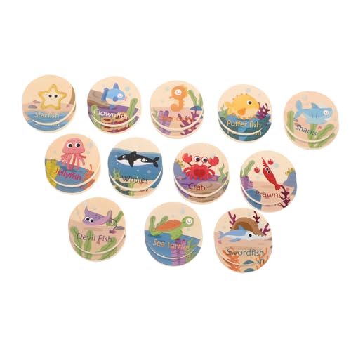KICHOUSE 24 Stück Marine Animal Memory Chess -Matching-Spiel Speicherkartenspiel Passende Karten Meerestiere Killerwal- Memory-Matching-Spiel Holz Khaki von KICHOUSE