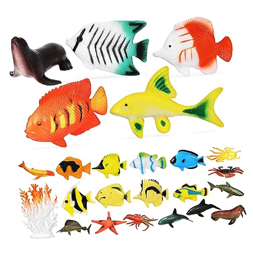 KICHOUSE 24 Stück Simulation Meerestiermodell Meerestierfiguren -Diorama-Set Mini-meerestiere Pädagogische Fischmodelle Meerestier-Gadget Ozeantiermodelle Plastik von KICHOUSE