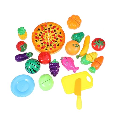 KICHOUSE 24 Stück Teiliges Spielküchen Set aus Kunststoff mit Cartoon Gemüse Obst und Pizza Kreatives Schneide für Fördert Fantasie und Lernspaß von KICHOUSE