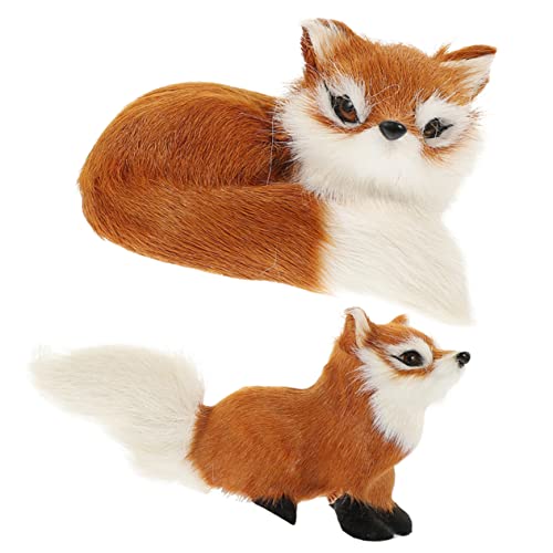 KICHOUSE 2Stücke Plüsch Fuchs Figuren für Kinder Realistische Tiermodelle Dekorative Schreibtisch Ornamente Fuchs Spielzeug für Gartendekor von KICHOUSE