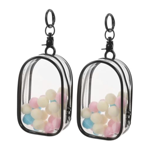 KICHOUSE 2Stücke Transparente Figuren Präsentationstasche mit Reißverschluss Mini Puppen Organizer Aufbewahrungstasche mit Haken und Flauschiger Kugeldekoration Staubdicht von KICHOUSE