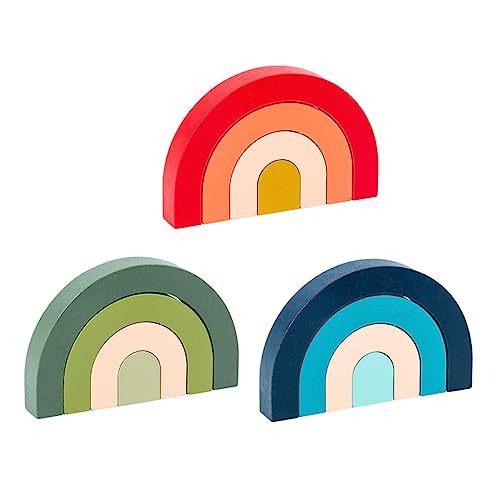 KICHOUSE 3 Stück Regenbogen-Bogenbrücke Bausteine Stapelblöcke Stapelspiel Regenbogen Holz von KICHOUSE