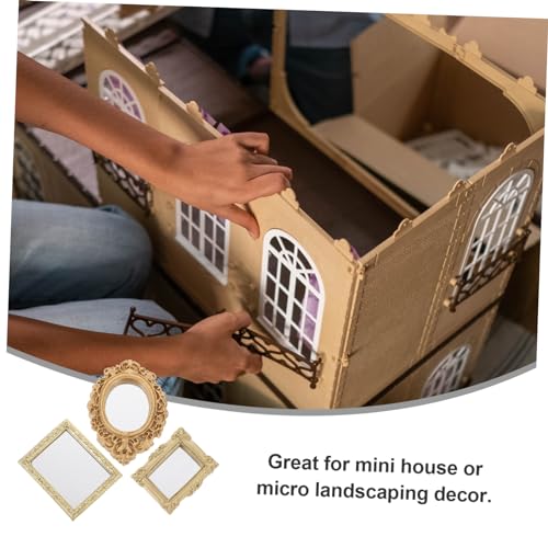 KICHOUSE 3 Stück Teiliges Miniatur Spiegel Vintage Puppenhaus Dekoration Barock Mini Ornamente für Miniaturhäuser Verschleißfester Winziger Spiegel mit Glatter Oberfläche für DIY Projekte von KICHOUSE