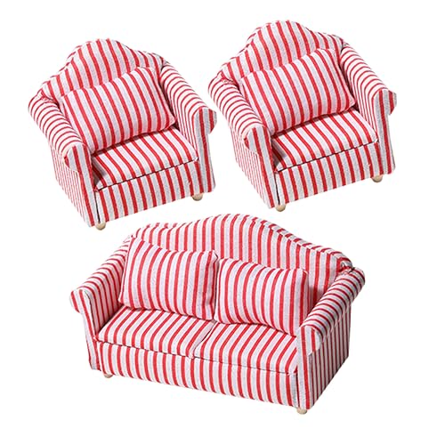 KICHOUSE 3 Stück Wohnzimmer Sofagarnitur für kinderspielzeug Home Decoration Toys for Sofa mini Miniatursofa -Couchmodell Miniatur-Sofa-Modell Baumwollfabrik Stripe von KICHOUSE