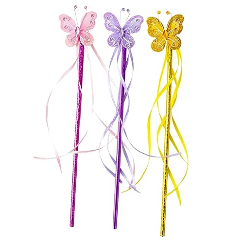 KICHOUSE 3 Stück Zauberstab Feenstab zum Anziehen Mädchen Rosa Schmetterlinge Kinderbühnenleistungsprop Party Zauberstäbe Fee Cosplay-Requisite Zauberstäbe für PVC von KICHOUSE