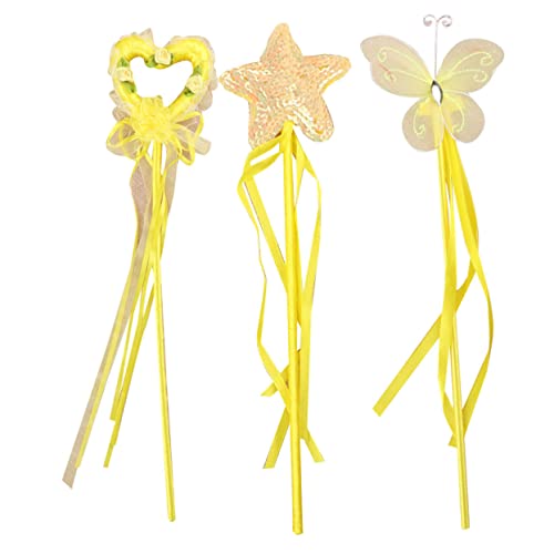 KICHOUSE 3 Stück Zauberstäbe Dekoration Mädchen Herz geformt Geburtstag für kinderspielzeug Party mitgebsel glitzerstab Girl Present Feenstöcke Party Zauberstab Yellow von KICHOUSE
