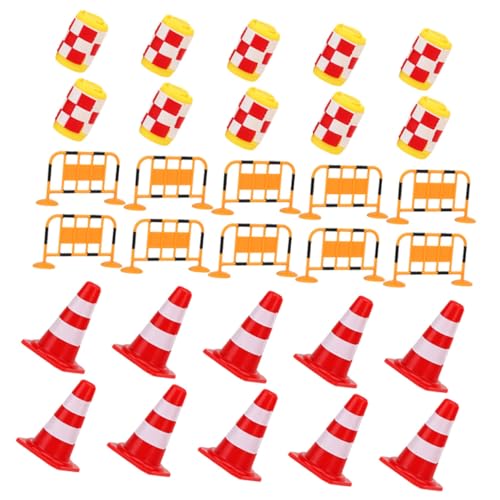 KICHOUSE 30Stücke Teiliges Verkehrszeichen Spielset für Lernspielzeug für Straßenverkehrsregeln Roten Kegeln Orangen Barrieren und Gelben Warnfässern für Kreative von KICHOUSE