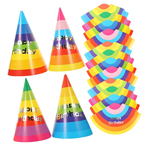 KICHOUSE 32 Stück konischer Geburtstagshut Kinderpartyhüte Vorabend Kegelhüte für bunt geburtstagshüte Geburtstagskegelhüte Mütze zum Kindergeburtstag Geburtstagsparty-Kappe Papier von KICHOUSE
