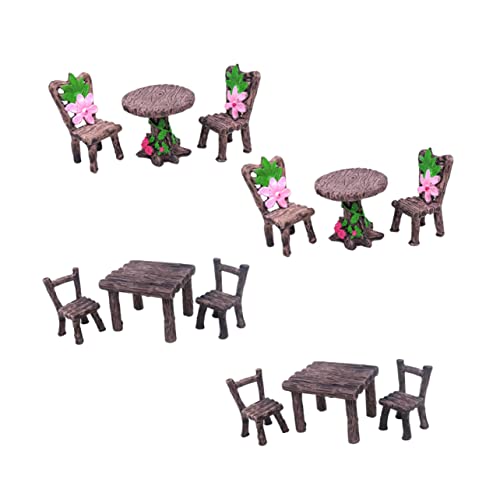 KICHOUSE 4 Sätze Mikro-landschaftstisch Und Stühle Mini Bausätze Simulation Möbelmodell Pflanzendekoration Harz von KICHOUSE