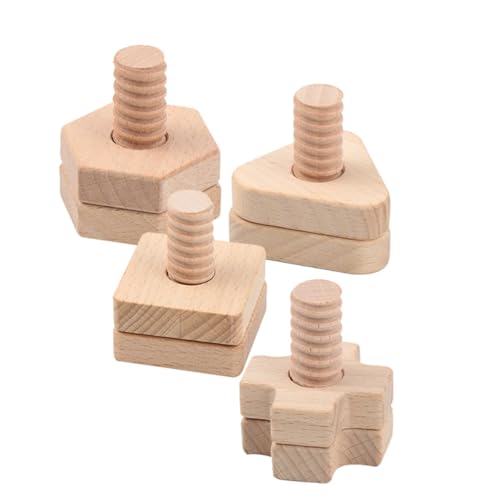 KICHOUSE 4 Sätze Teiliges aus Holz Schraubenspielzeug Pädagogisches zur Geometrischen Formenmontage für Kreuz Triangel Sechseck und Schnitzerei Sicher und Stabil aus Natürlichem Birkenholz von KICHOUSE