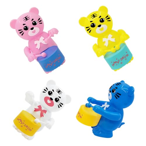 KICHOUSE 4 Stück Aufzieh Tiger Mit Trommel Cartoon Uhrwerk Plastikspielzeug Tiger Kognitives Uhrwerk Babyspielzeug Tierspielzeug Tiger Schlagzeuger Lustiges Aufzieh Tiger von KICHOUSE
