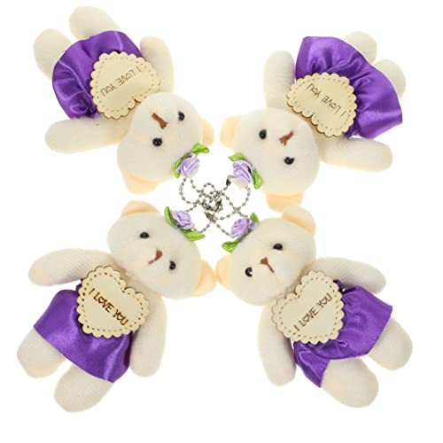 KICHOUSE 4 Stück Bärenschmuck für Blumenstrauß Plüsch klein tragen Ornamente ausgestopft Party Abschluss Bär Dekore Blumenstraußzubehör in Bärenform PP Baumwolle Violett von KICHOUSE