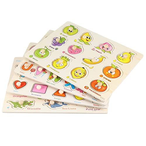 KICHOUSE 4 Stück Block Puzzle Für Kinderpuzzle Form Passendes Puzzle Holzrätsel Puzzle Zum Frühen Lernen Kreatives Rätsel Intelligenzentwicklungsrätsel Hölzern von KICHOUSE