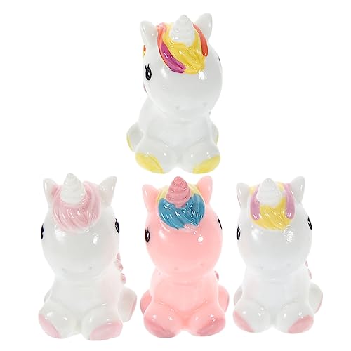 KICHOUSE 4 Stück Mikrolandschaftsdekoration Miniatur Dekorationen Figuren Klein Für Mädchen Einhorn Dekorationsfest Winzig Tortendekoration Mit Tiermotiv Mini -Unicorn -Figur Harz von KICHOUSE
