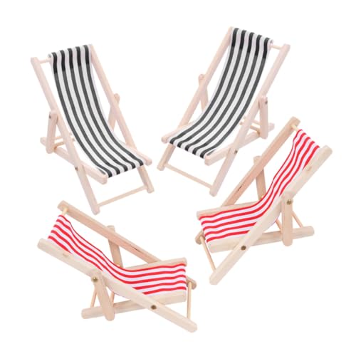 KICHOUSE 4 Stück Miniatur Strandstuhl Teiliges Holz Möbel für Puppenhäuser Faltbare Deko Rot und Schwarz für Kreative Spielwelten und Kindergeburtstage von KICHOUSE