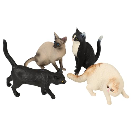 KICHOUSE 4 Stück Teiliges Set Realistische Katzenfiguren Dekorative Katzenstatue für Zuhause Schreibtisch und Garten als Lernspielzeug für Stilvolle Wanddeko von KICHOUSE