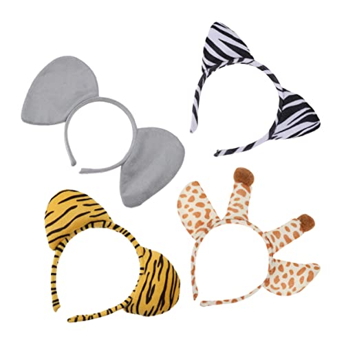 KICHOUSE 4 Stück Teiliges Tier Cosplay Haarreif für Tiger Elefant Zebra Giraffe Ohren Lustige Stirnbänder für Karneval Kostümpartys Auftritte von KICHOUSE