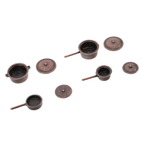 KICHOUSE 4 Teiliges Set Puppenhaus Topfset Mini Herde Küche Mini Herde Puppenhausküche Mini Hausmöbel Mini Simulationspfannen Mini Kochgeschirr Dunkelbraunes Metall von KICHOUSE