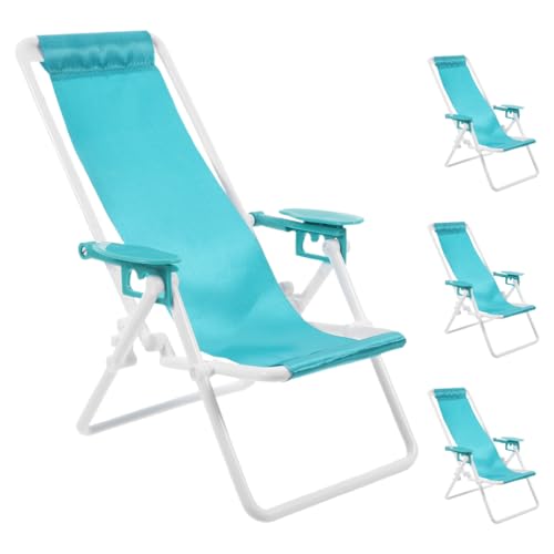 KICHOUSE 4-teiliger Mini-Strandstuhl: Miniatur-Puppenhausmöbel – realistischer, Faltbarer Strandstuhl für Heimwerker, Heimdekoration und Szenen im Freien von KICHOUSE