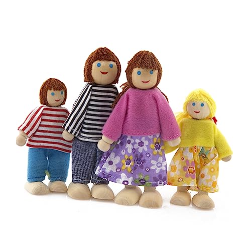 KICHOUSE 4er Set Holzpuppen Cartoon Familie Puppen Für Zum Im Puppenhaus Zufällige Farben Ideales Für Kleinkinder von KICHOUSE