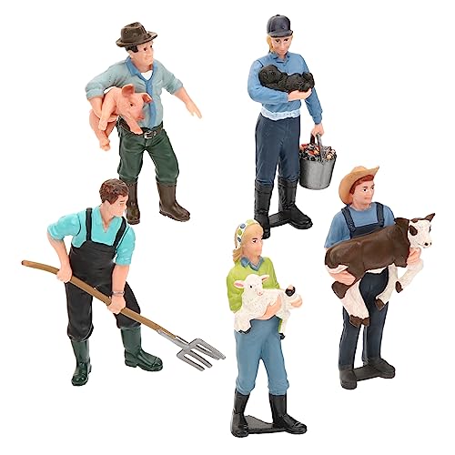 KICHOUSE 5 Stücke Miniatur Bauernhof Figuren Satz Realistische Landarbeiter Modelle für Sandtisch Spielzeug Robuste Dekoration für Kinder und Miniaturgärten von KICHOUSE