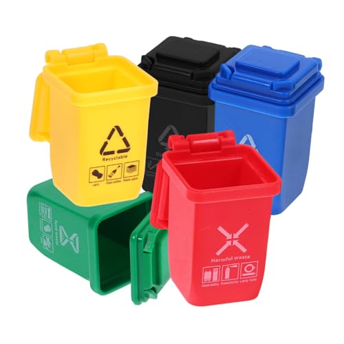 KICHOUSE 5 Stück Miniatur Mülleimer Set Teiliges Puppenhaus Zubehör Realistische Mini Abfalleimer für Spielzeughäuser zur Dekoration von Mini Räumen und Lernspielzeug von KICHOUSE