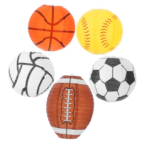 KICHOUSE 5 Stück Sportliche Papierlaternen Basketball Fußball Baseball Volleyball Rugby Hängende Partydekoration Leicht zu Befestigen für Sportthemen Geburtstagsfeiern von KICHOUSE