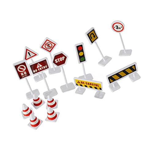 KICHOUSE 6 Sätze Verkehrszeichenmodell Straßensperre Zeichen Verkehrsschilder Mini-Straßensperre Ampelzeichen Bildungsspielzeug Simulation Verkehrszeichen Verkehrsanzeige Straßenkegel von KICHOUSE