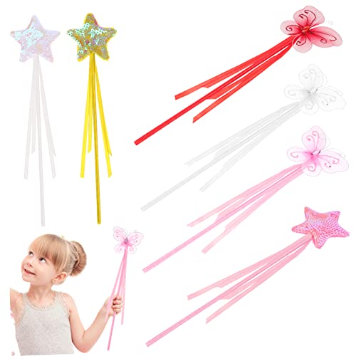 KICHOUSE 6 Stück Fairy Stick Set Party Zauberstab Feenflügel für Mädchen Halloween Cosplay Rosa Fee Stöcke Dekoration Schmetterlingsflügel für Mädchen Feenstab Plastik von KICHOUSE