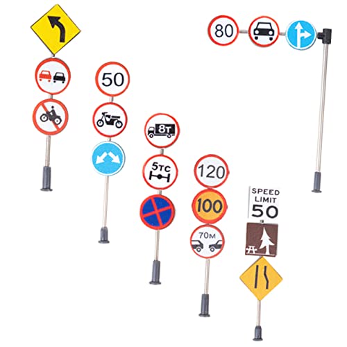KICHOUSE 6 Stück Mikro Landschaftszubehör Mini Bausteine Straßenschilder Verkehrszeichen Barrikadendekoration Simulation Straßenschild Miniatur Sandtischdekoration Abs Und von KICHOUSE