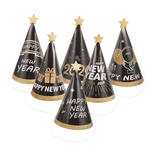 KICHOUSE 6 Stück Neujahrsparty Papierhüte Lustige Papierhüte für Silvesterfeiern Leichte und Bequeme Partydekorationen Mit Elastischem Band für Stabilen Sitz für Fotos und Feiern von KICHOUSE