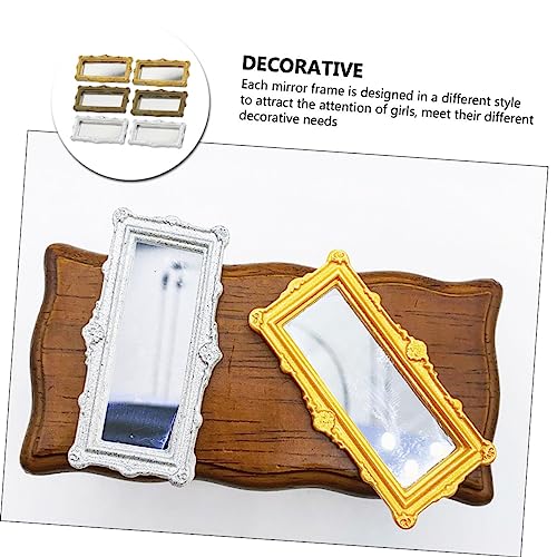 KICHOUSE 6 Stück Teiliges Miniaturen Puppenhaus Spiegel Antik Quadratisch Dekorative DIY Möbel Zubehör für Puppenhaus Szenen in Bronze Silber Gold Kreative Bastelidee von KICHOUSE